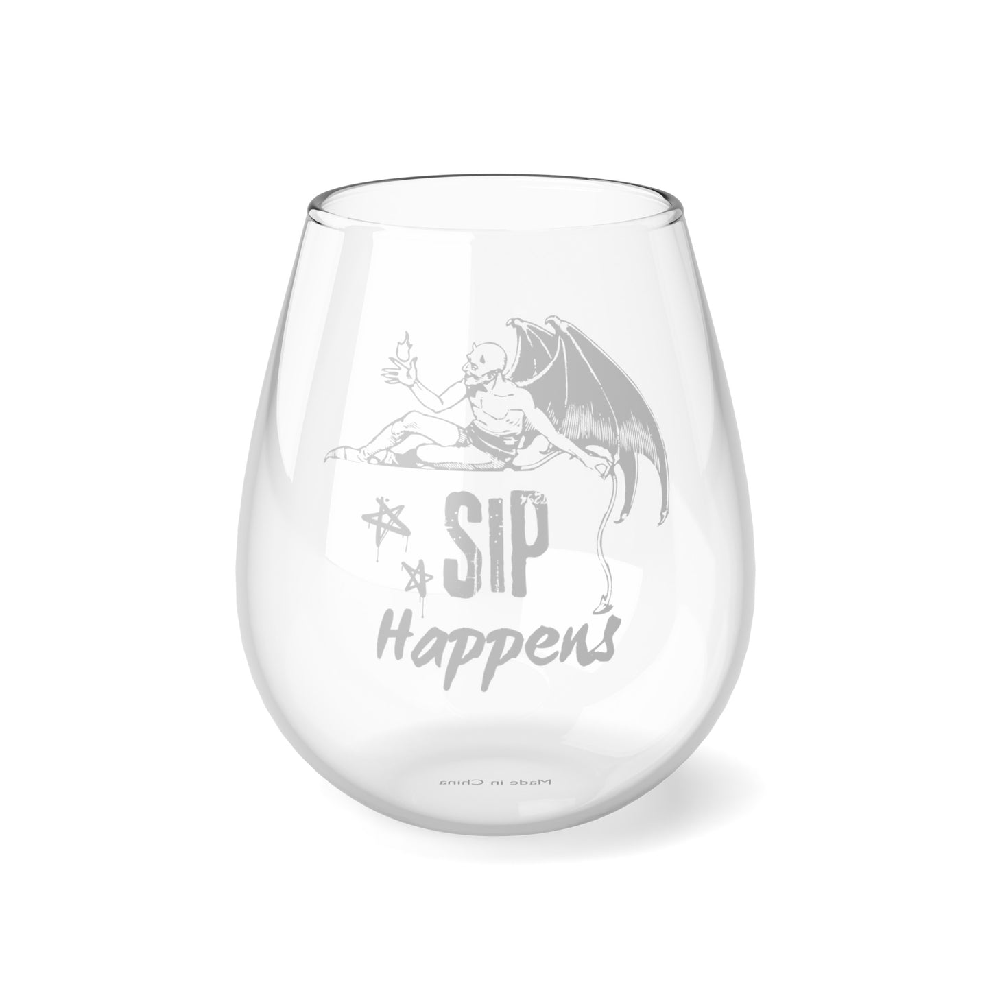 Devilish Sip Happens Stemless Wine Glass