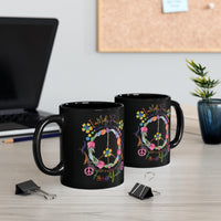 Funny Peace Love & Light Black Mug