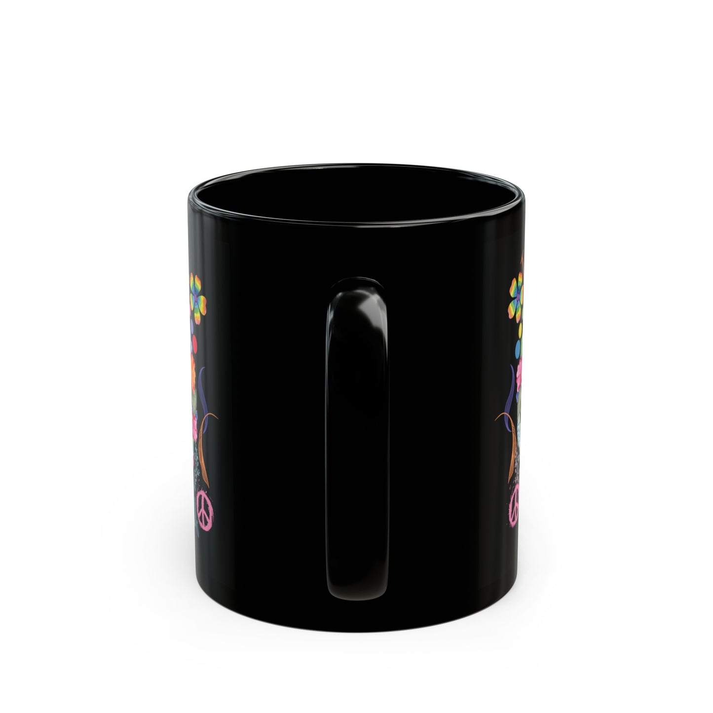 Funny Peace Love & Light Black Mug