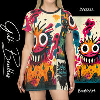 Little Monster Ghouls Color Splash Gothic Art T-Shirt Dress