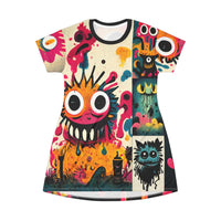 Little Monster Ghouls Color Splash Gothic Art T-Shirt Dress