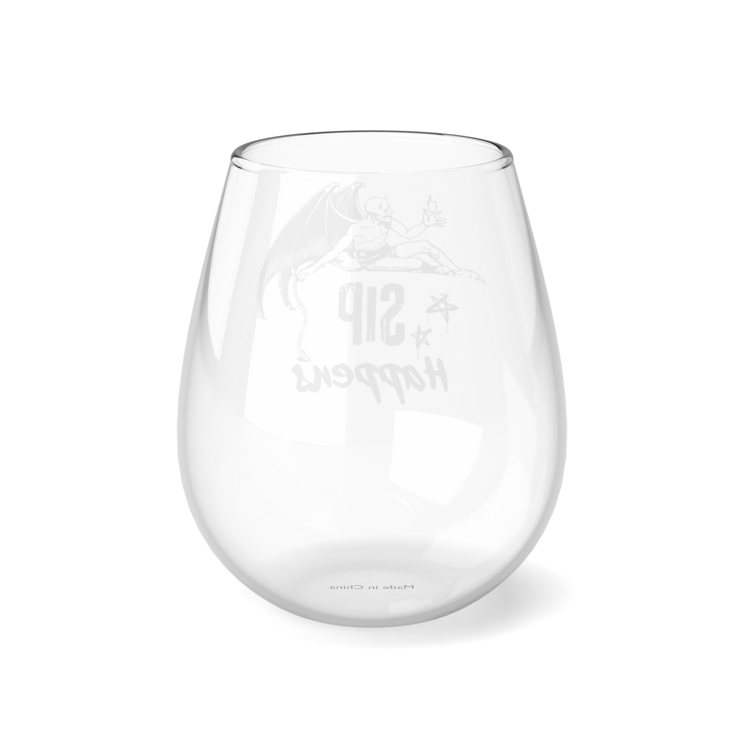 Devilish Sip Happens Stemless Wine Glass