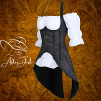 Gothic Victorian Black Winged Corset with White Ruffle Blouse