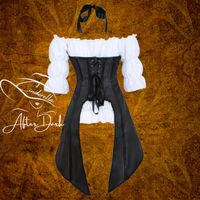 Gothic Victorian Black Winged Corset with White Ruffle Blouse