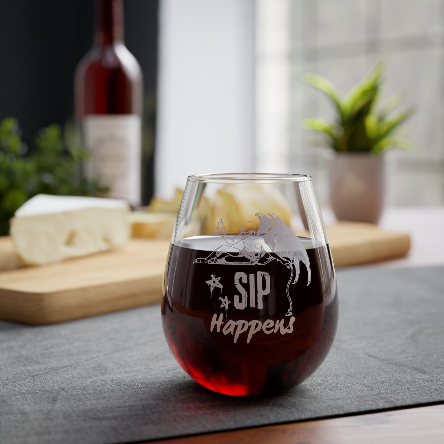 Devilish Sip Happens Stemless Wine Glass