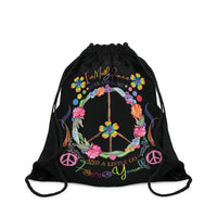 Funny Peace Love & Light Drawstring Bag