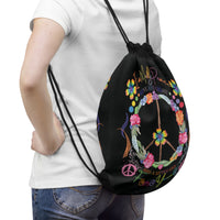 Funny Peace Love & Light Drawstring Bag