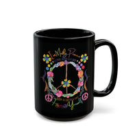 Funny Peace Love & Light Black Mug