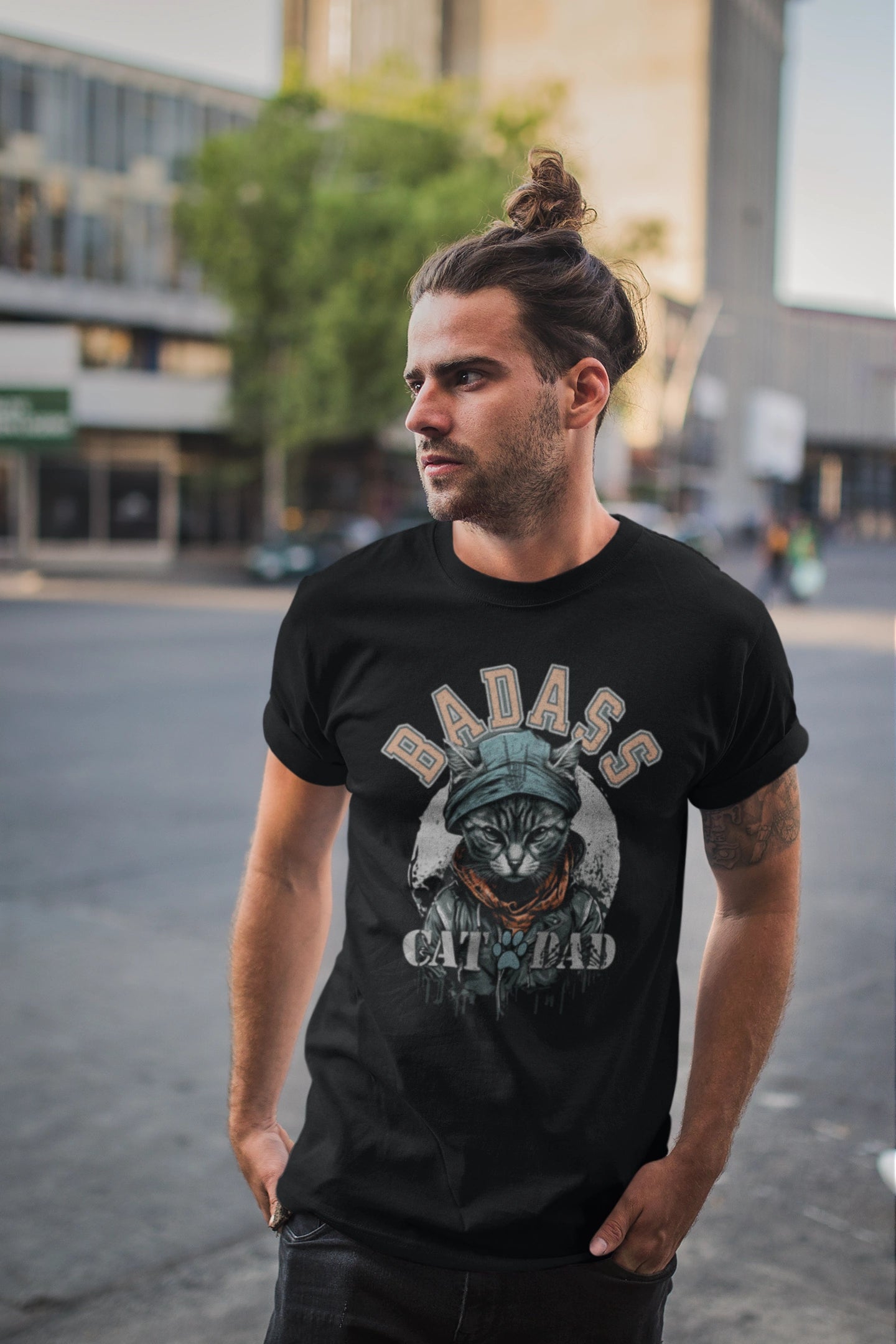 Badass Cat Dad Tee | Goth T-shirts