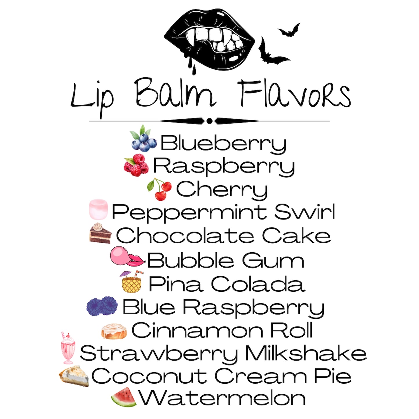 Vegan lip balm flavor chart