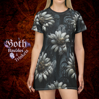 Ghost Vespera T-Shirt Dress | Womens Gothic Horror T-shirt Dress | Floral Gothic Dress