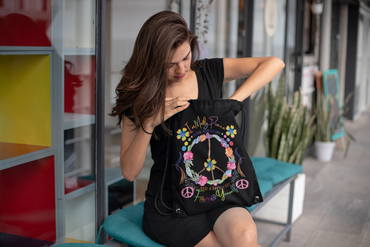 Funny Peace Love & Light Drawstring Bag